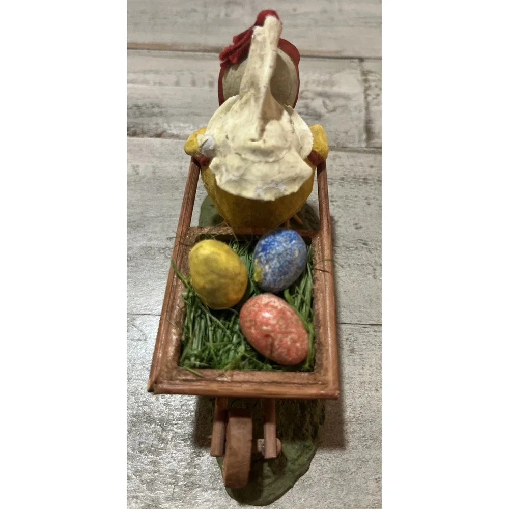 Bethany Lowe Designs Chick Pushing A Cart Full of Eggs Figurine‎ By Bruce Elsass